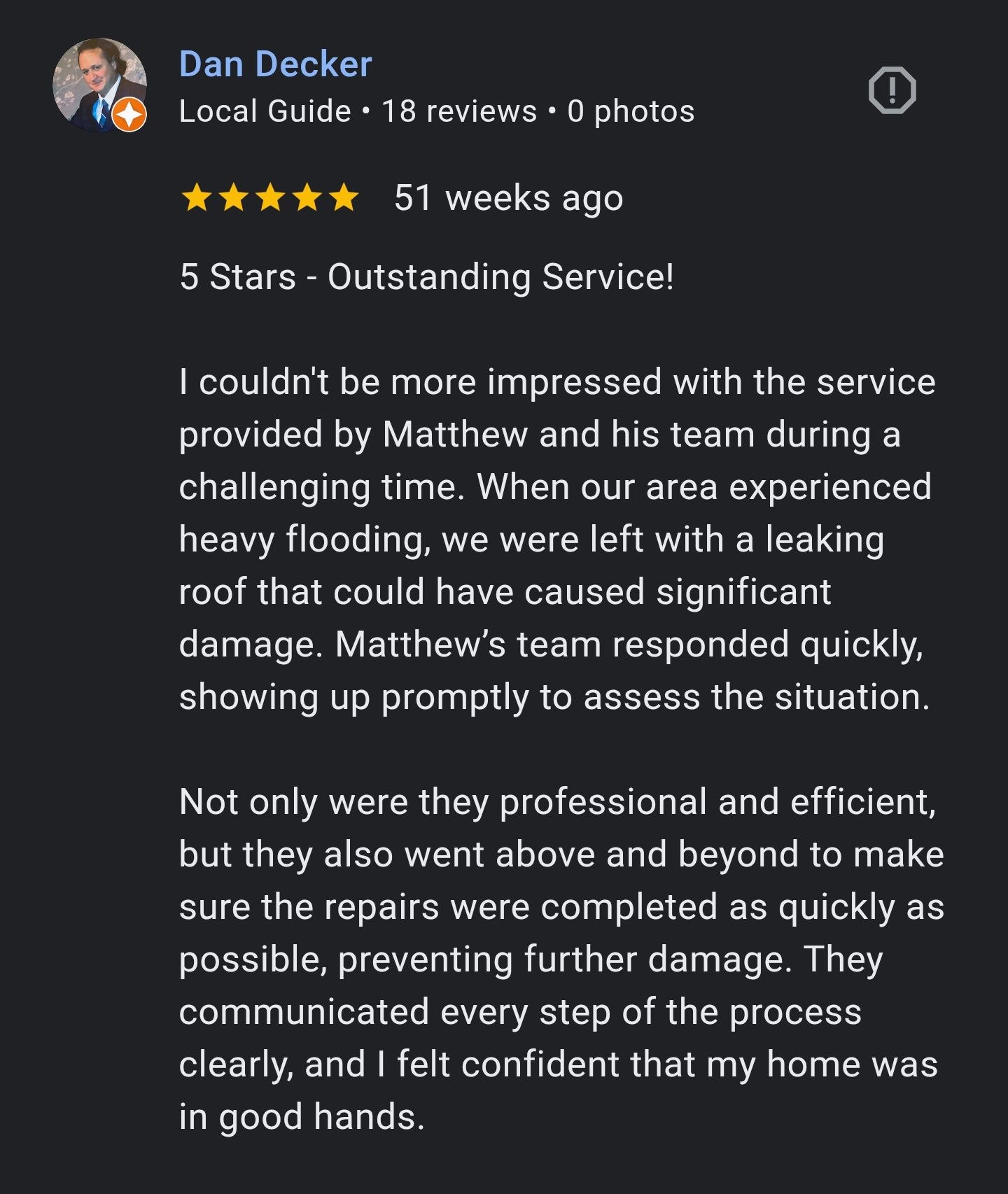 Google review from Dan Decker