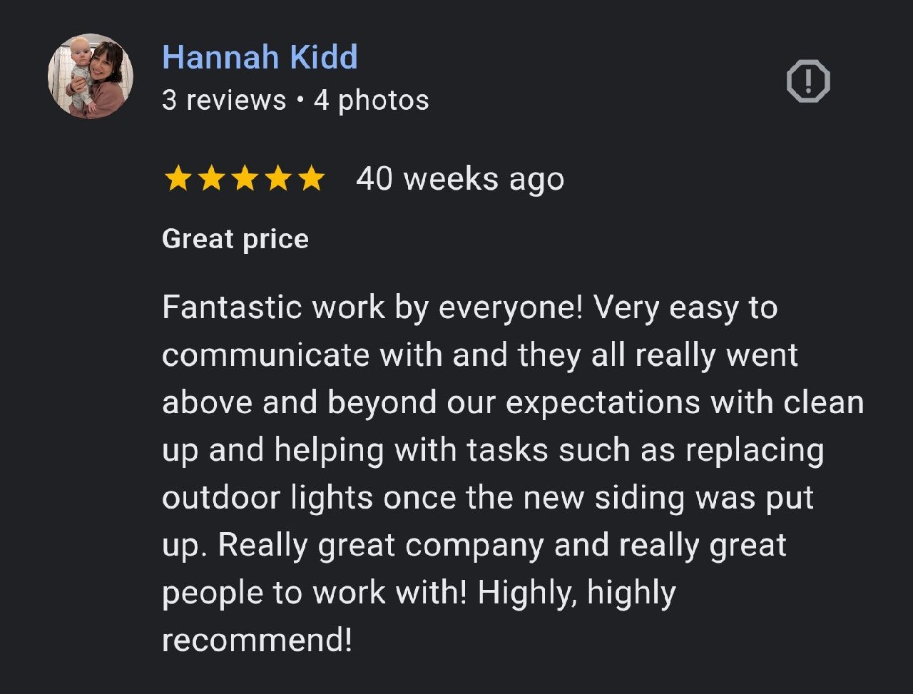 Google review from Hannah Kidd