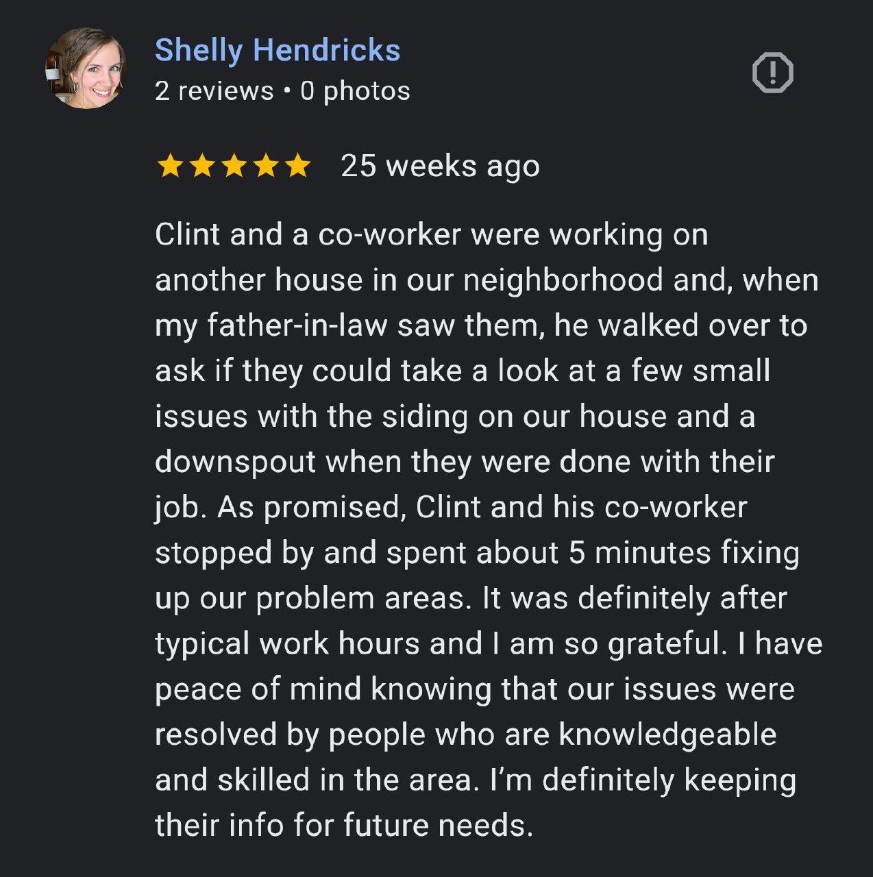 Google review from Shelly Hendricks